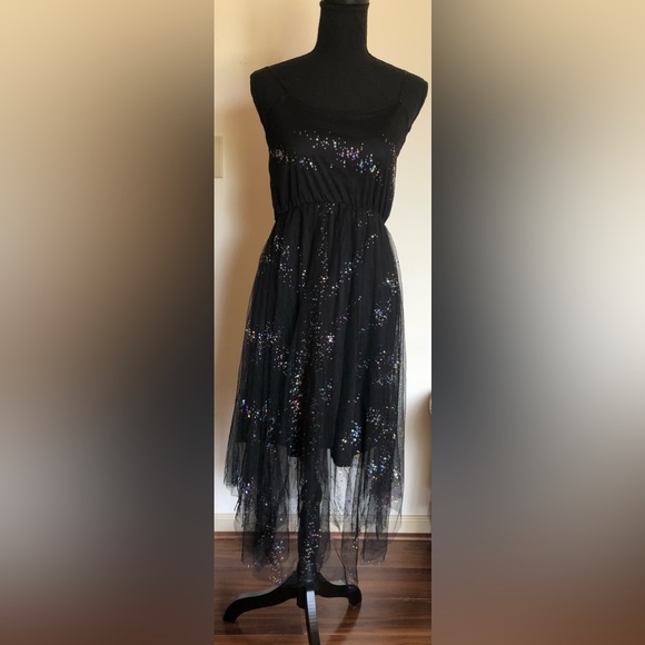 NWT Dress; Colorful Sequins; Spaghetti Straps; Asymmetrical Hemline; Fully Lined - Picture 4 of 14